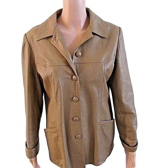 Vintage Jacket Brown Button Lined Leathers New England L 12-14 - Picture 1 of 8